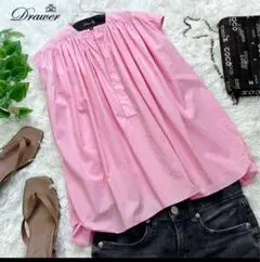 美品　ドゥロワー　ブラウス　高田麻紀子さん着用　ピンク　ギャザー　リボン 美品 ドゥロワー ブラウス 高田麻紀子さん着用 ピンク ギャザー リボン