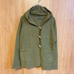 美品 CALINER ニット カーディガン フード付き グリーン フリーサイズのサムネイル