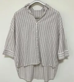 アーバンリサーチアイテムズ　シャツ　ストライプシャツ　七分袖　パープル