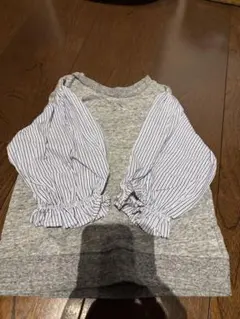 petit main 長袖カットソー 100cm グレー/ストライプ