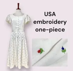 vintage ヴィンテージ ワンピース 花柄 刺繍 レトロ USA 海外古着のサムネイル