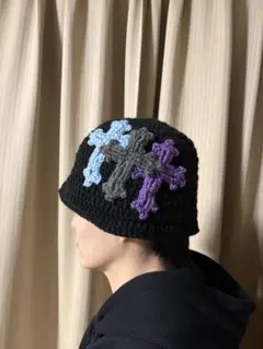 クラッシャーハット　ブラック・水色×グレー×パープル　3cruz男女兼用