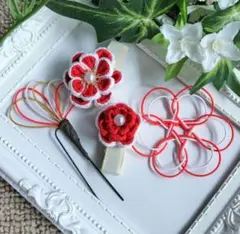 ベビーヘアクリップ2こ つまみ細工 お花の髪飾り プラス水引も