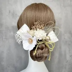 ＷＧ１４　髪飾り ヘアアクセサリー　アネモネ　和柄リボン　Ｕピン　和装