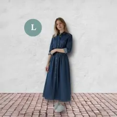 ❤️早い者勝ち❤️デニムワンピース Lサイズ ロング丈 ウエストボタンデザイン