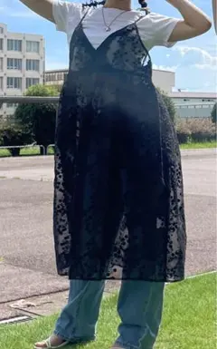 黒 レース キャミワンピース