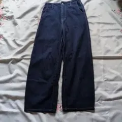 グローバルワーク　大きいサイズLダークデニム ワイドパンツ　ウエスト半分ゴム