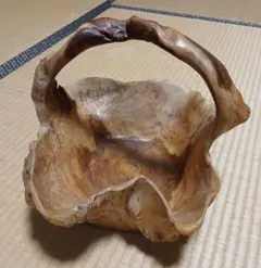 木製バスケット ハンドル付き 自然形状