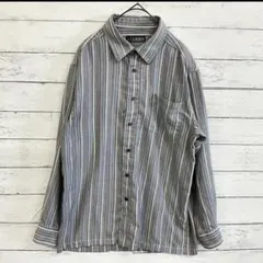 ヴィンテージ ストライプシャツ メンズ M 長袖 カジュアル レトロ✨グレー 春