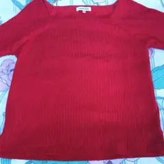 GLOBAL WORK リブ編み スクエアネック半袖 Tシャツ M レッド