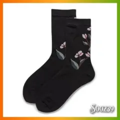 レディースソックス 靴下 個性的 おしゃれ 北欧 花柄 可愛い 黒 ブラック