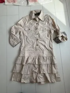 CECIIL McBEE ベージュ フリルミニワンピースサロペットタイプ