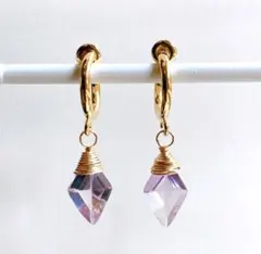 宝石質ピンクアメジストの一粒ミニフープイヤリング/ピアス