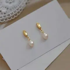 パール風ピアス ゴールド 揺れる 大人 韓国 お呼ばれ シンプル結婚式淡水パール