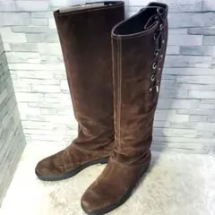 【美品】✨TOD'S トッズ 24cm ロングブーツ スエード 茶 リボン 37