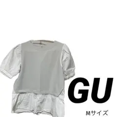 GU Mサイズ ライトグレー ５分袖 ブラウス ベストコンビネーションチュニック