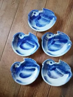 江戸後期　古伊万里小鳥形変形小皿 5客セット