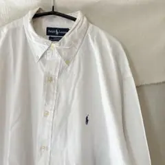 ラルフローレン　無地　ボタンダウンシャツ　ホワイト　XL　ポニー