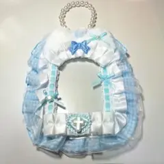 トレカケース 水色 チェックリボン 猫耳