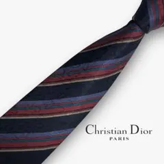 ◆細め◆Christian Dior 透かしペイズリー&ストライプ柄 ネクタイ