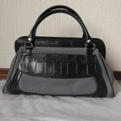 クロコダイル風 本革　ハンドバッグ グレー ブラック