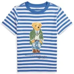 ポロベアデザイン Tシャツ 青白ストライプ