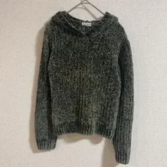 derek heart モールニット パーカー 8 グリーン フードほつれ有