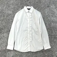 ✨パーフェクトスーツファクトリー/42/白/ストライプ/ブラウス/フリル