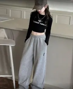 グレー ワイドパンツ スウェット素材