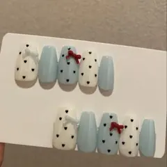 ネイルチップ　フレンチガーリー　ドットネイル　ハートネイル　リボンネイル　淡色