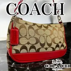 希少カラー 美品 コーチ ホーボー ワンショルダー シグネチャー レッド y2k