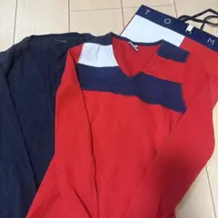 TOMMY HILFIGER Vネック長袖ニットロンT 2枚セットSサイズ