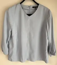 Reflect くすみブルー ブラウス 11号 美品 リボン付き
