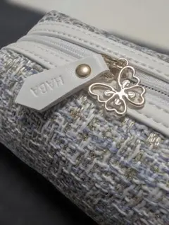 ハーバー 化粧ポーチ ツイード バタフライ チャーム付き ポーチ 新品未使用