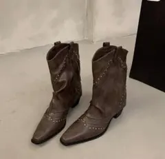 ブラウンウエスタンショートブーツ スタッズ付き
