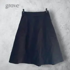 【grove グローブ】　ギャザーフレアスカート　ウエストゴム　オフィス　綺麗め