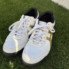アシックス　ホワイト ゴールド ゴルフシューズ　25.5cm