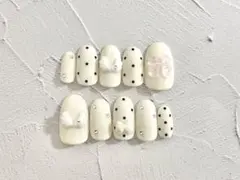 628.ウィッシュコアネイル　リボン　ドット　ワンホン　韓国　ミルキーホワイト