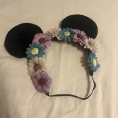 ディズニーリゾート ミッキー耳カチューシャ 花飾り付き