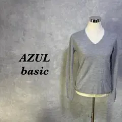 AZUL basic ニットカットソー Vネック 無地 グレー M 5083N