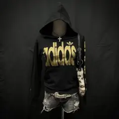 平成ギャル　y2k グランジ　adidas アディダス　フーディ　短丈　パーカー