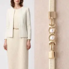 パール飾りの細ベルト｜ベージュ｜ワンピースを格上げする上品アクセント