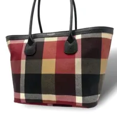 美品 ブルーレーベルクレストブリッジ トートバッグ チェック柄　レッド　ブラック