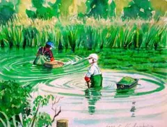 H. Yuasa 水彩画 東南アジア水上マーケットの風景 H. Yuasa 水彩画 東南アジア水上マーケットの風景 - メルカリ