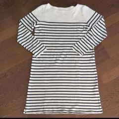 無印良品 ボーダー 長袖ワンピース ネイビー