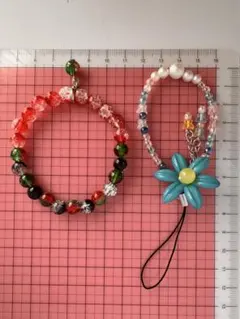 カラフルビーズの携帯ストラップセット