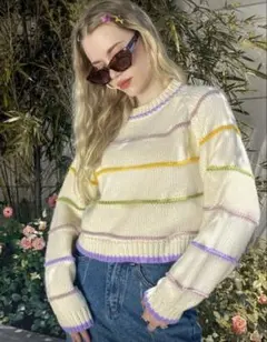 カラフルストライプ ニットセーター