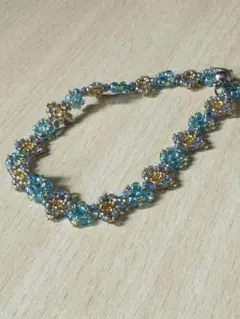 ハンドメイド ビーズブレスレット ブルー系