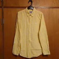 coen 長袖シャツ 黄＆白チェック