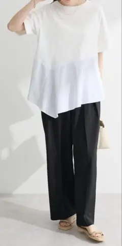 異素材切替 半袖Tシャツ ホワイト ストライプのサムネイル